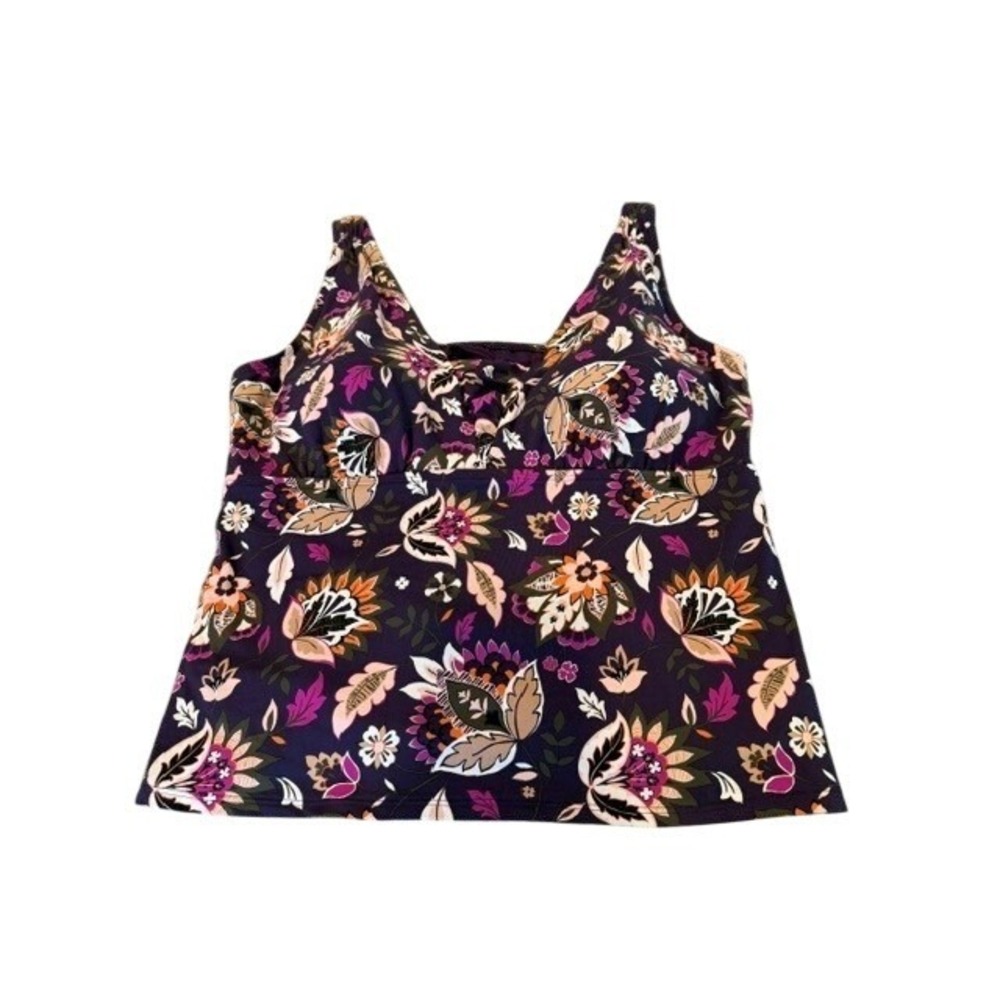 Lands End Womens‎ Tankini Purple Floral Paisley V-Neck Flare Plus Size 18W EUC